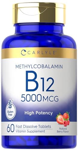 Carlyle Methylcobalamin Vitamin B12 5000mcg | 60 Fast Dissolve Tablets | for Adults | Vegetarian, Non-GMO & Gluten Free Supplement