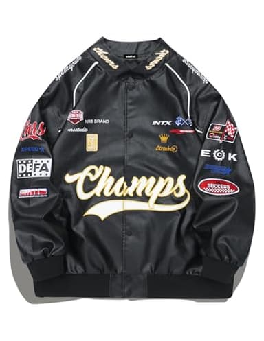 Vamtac Faux Leather Motocross Jackets Oversized Vintage Racing Varsity Bomber Coat Men Trendy Streetwear Black Small