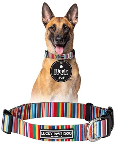 Lucky Love Dog - Adjustable Dog Collar with Easy Click Buckle for Large Ones, Durable, & Comfortable for Male & Female Dogs, Pet Collar for Puppies & Adult Dogs - Hippie, Large