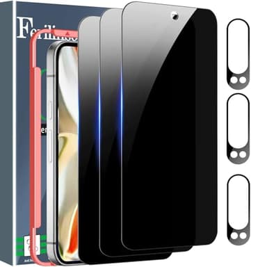 Ferilinso Full Coverage 3 Pack Privacy Screen Protector for Google Pixel 9 Pro [Phone Case Friendly], 3 Pack Tempered Glass Camera Lens Protector Accessories [Auto- Dusting & Adhesive]