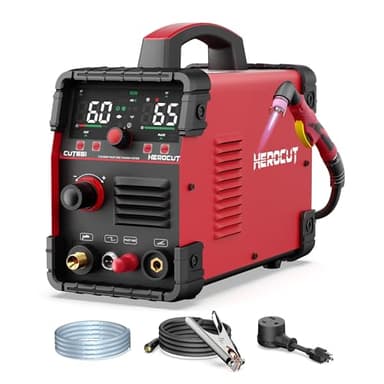 Plasma Cutter, 65Amps HEROCUT Plasma Cutter Machine CUT65i, Non-Touch Pilot Arc, 110/220V Dual Voltage IGBT Inverter, Screen Display, Air Sensor, 20mm Max Cutting Thickness, 2T/4T for Beginners DIY