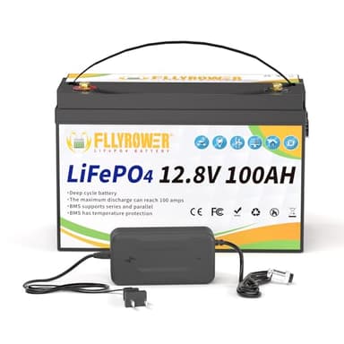 FLLYROWER 12V Lithium Battery 100AH With BMS and 16500 Deep Cycles 12V 100AH Lifepo4 Battery Grade A Cells for Marine Trolling Motor RV camping Solar Golf Cart Off-Grid