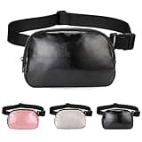 Belt Bag for Women PU Fanny Pack Dupes, Bomvabe Fashion Crossbody Lulu Waist Pack Lemen Bag with Adjustable Strap, Everywhere Belt Bag for Travel Outdoors Running Hiking (Black)