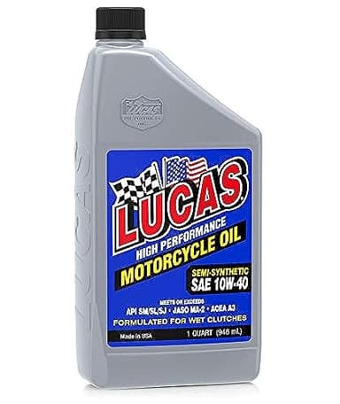 Lucas Oil Motor Oil, High Performance, 10W40, Semi-Synthetic, 1 qt Bottle, Motorcycle, Each