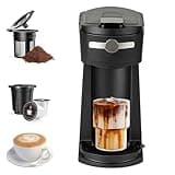 Single Serve K Cup Coffee Maker 2 in 1Machine,6 to 14 0z Brew Sizes,Auto Shut Off& Reusable Filter,Use Coffee Capsule&GroundCoffee&Loose Leaf Tea, Black