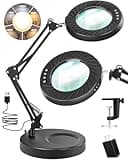 10X Magnifying Glass with Light and Stand, 5 Color Modes Brightness Stepless Dimmable, 2-in-1 LED Desk Lamp with Clamp, Swivel Arm Lighted Magnifier Hands Free for Crafts, Hobby, Reading, Close Work