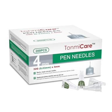 Tonmicare Pen Needles 32g 4mm Ultra Fine, Compatible with Most Diabetes Pens, 200 pcs/Box (5/32'')