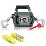Lonsge Portable Drill Winch of 1000 LB, Black Handheld Drill Winch with 40 Foot Synthetic Rope, Rotate The Hook 360 Degrees, for Lifting & Dragging