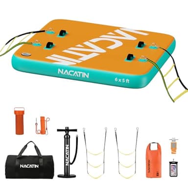 Inflatable Floating Dock Swim Platform, 5ft × 6ft × 6in Multi-Person Water Swim Dock with Air Pump & Storage Bag & 10L Dry Bag for Swimming, Lake, Pool, Beach