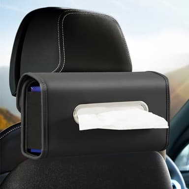 Car Tissue Holder, WHHMK Tissue Box Cover Keep Car Tidy, Premium PU Leather Backseat Napkin Rectangle Organizer, Extra Large Tissue Box Storage in Auto Fits for 100-150 Regular Size Tissues, Black