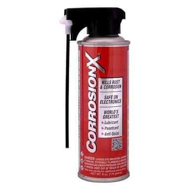 CorrosionX Rust Inhibitor, Industrial-Strength Dielectric Corrosion Prevention, Lubricant & Penetrant for Marine, Automotive, Electronics & RV Use, Protects Bolts, Cables, Engines, Parts, 6oz Aerosol
