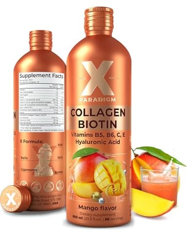 Liquid Collagen Peptides with Biotin & Hyaluronic Acid - Biotin 10000mcg, Hydrolyzed Collagen Type 1 and 3, Vitamins B5, B6, C & E - Liquid Collagen for Women and Men, Hair Skin and Nails Supplements