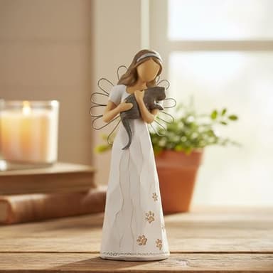 NAN ZAI NAN FANG Cat Angel Memorial Statue of Friendship Gift for Cat Lover Women 6.7" Pet Loss Sympathy Remembrance Bereavement Gifts Resin Sculpted Hand-Painted Figure