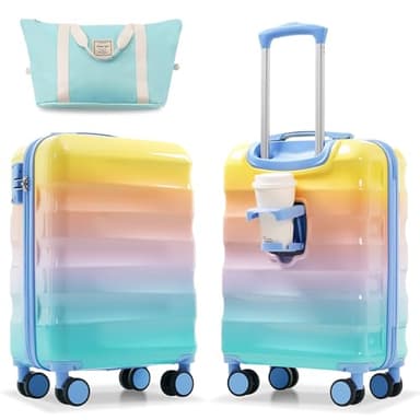 Merax 20 Inch Carry-on Luggage Set – Hardshell PC+ABS Multicolor Color Suitcase with Spinner Wheels and Cup Holder, TSA Lock, Airline Approved, Orange and Blue, 2-Piece Set