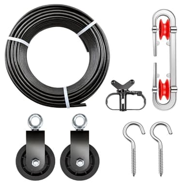 Clothesline Kit, Sunwuk Heavy Duty Clothesline Kit with 3/16" 100Ft PVC Coated Clothes Line Wires, Clothesline Nylon Pulley, Perfect for Drying Clothes Outside