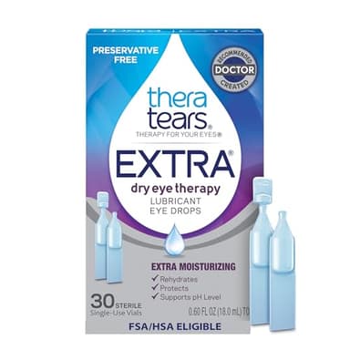 TheraTears Extra Dry Eye Therapy Preservative-Free Lubricating Eye Drops for Dry Eyes, 30 Single-Use Vials