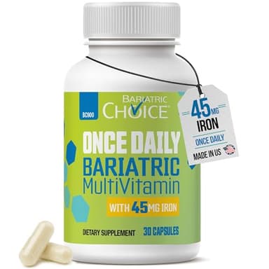 Bariatric Choice Once-Daily Bariatric Multivitamin with 45 mg of Iron | Easy to Swallow Capsule | Vitamin for Bariatric Surgery Patients | 30 Count (1-Month Supply)