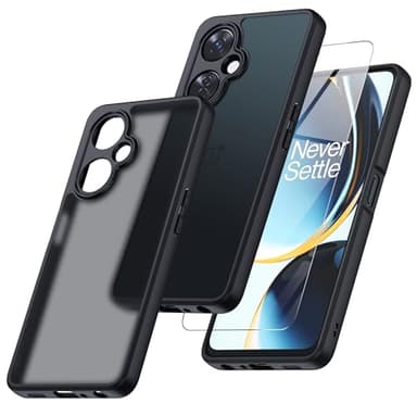 MAKAVO for OnePlus Nord N30 5G Case with Glass Screen Protector, Non-Yellowing Translucent Matte Shockproof Bumper Case, Slim Thin Yet Military Grade Drop Proof Phone Cover