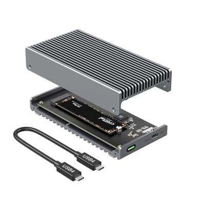 Qwiizlab Fanless 40Gbps USB4 SSD Enclosure with Aluminum Chasiss, Compatible with Thunderbolt 5/4/3. Supports PCIe M.2 NVMe up to 8TB, Gray (SSD Not Included)
