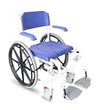 KMINA PRO - Shower Wheelchair, Adjustable Chair with Wheels for Disabled Adult, Self Propelled, Blue