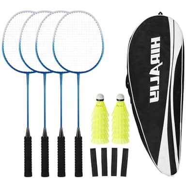 HIRALIY Badminton Rackets Set for Backyards, Badminton Set, Includ 4 Rackets, 12 Birdies, 1 Carrying Bag, 4 Grip Tapes, Outdoor Game for Adult Family Beginner (4 Player(4 Racket 12 Birdies))