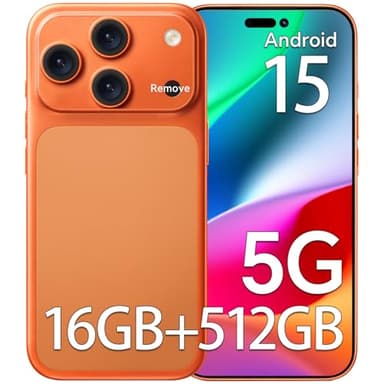 SEMIYUUKEE D17 Ultra Unlocked Cell Phones,5G Android 15 Unlocked Phones with 5000mAh Battery,16GB+512GB Smartphone,Snapdragon888, 32+104MP Camera, 6.9“ HD Screen, Dual SIM+Memory Expansion,Orange