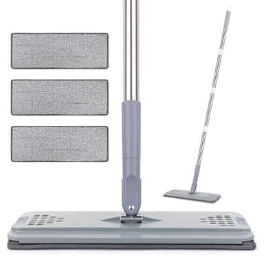 Flat Mop with 3 Pads, Microfiber Mops for Floor Cleaning Adjustable Handle 29-49, Dust Mop for Hardwood Floors, Wet Dry Use on Laminate Wood Tile Vinyl Wall Mopping Bathroom Kitchen Household Supplies