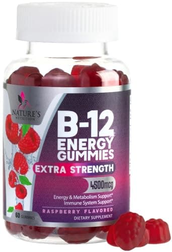 B12 Energy Gummies - 4500 mcg Per Serving Extra Strength Vitamin B12 Chewables - Dietary Supplement for Energy Metabolism & Immune Support - For Women, Men, & Kids - Natural, Berry Flavor - 60 Count