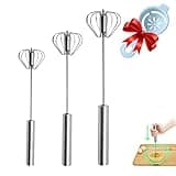 Semi-automatic Whisk, Stainless Steel Egg Beater, Hand Push Rotary Whisks Mixer Stirrer for Making Cream, Whisking, Beating and Stirring (Silver)
