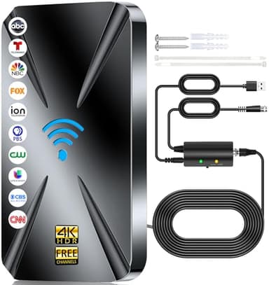 2026 Upgraded TV Antenna Indoor, 3600+ Miles Range Digital Antenna for Smart TV Indoor, HDTV Antenna for Local Channels with Amplifier, Outdoor Antenna Support 8K 4K 1080p All TVs -38FT Coax Cable