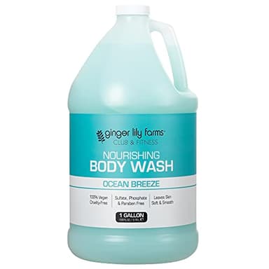Ginger Lily Farms Club & Fitness Nourishing Body Wash, 100% Vegan & Cruelty-Free, Bath & Shower Gel for Men and Women, Ocean Breeze Scent, 1 Gallon (128 fl. oz.) Refill