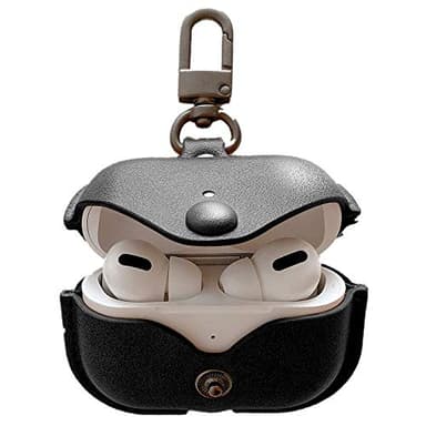 Genuine Leather Case Compatible with AirPods Pro Case 2nd/1st Gen (2023/2022/2019), VOMA Protective Cover for Apple AirPods Pro 2/Pro Wireless Charging Case with Keychain and Snap Lock Black