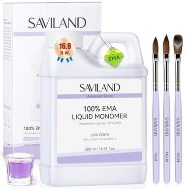 SAVILAND Advanced Monomer Acrylic Nail Liquid Kit: Pure EMA 16OZ Acrylic Liquid Low Odor Nail Monomer Liquid with 3 Pcs Acrylic Nail Brush Dappen Dish for French Nail Extension Carving DIY Home 500 ml