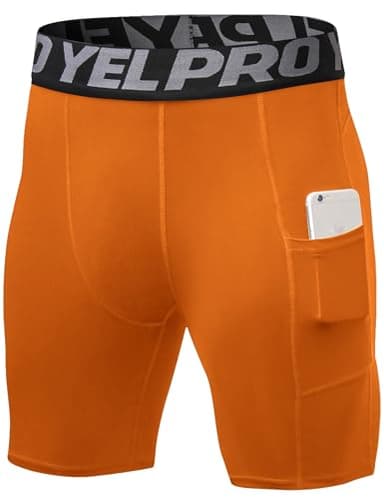 SPVISE Orange Mens Sports Compression Shorts Boxers with Pockets Spandex Athletic Workout Biking Underwear Half Tights Briefs