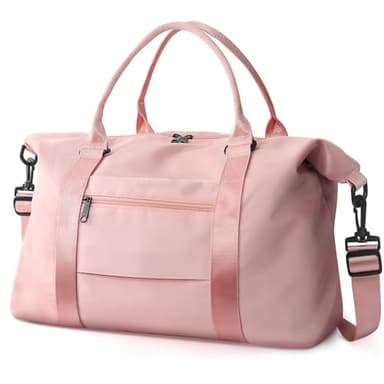 TOPBAG Travel Duffle Bag, Waterproof Weekender Carry On Tote Bags for Women, Sport Gym Bag for Men, Hospital Bag for Labor and Delivery, Overnight Luggage Bag with Trolley Sleeve Coral Pink