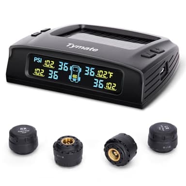 Tymate TM2 RV Tire Pressure Monitoring System, Tire Pressure Monitor with Solar Charge, TPMS with 4 Sensors(Max. 10) & 6 Alarm Modes, New Updated w/Color LCD Display, 0-87PSI for RV/Trailer/Truck/SUV