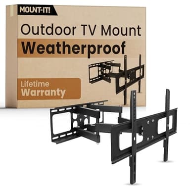 Mount-It! Outdoor TV Mount Weatherproof, Anti-Rust Anti-Corrosion Outside TV Bracket for Patio, Gazebo and Exterior, Fits 37-80", Heavy Duty Dual Full Motion Arms, VESA Up to 600x400mm, 110 Lbs Limit