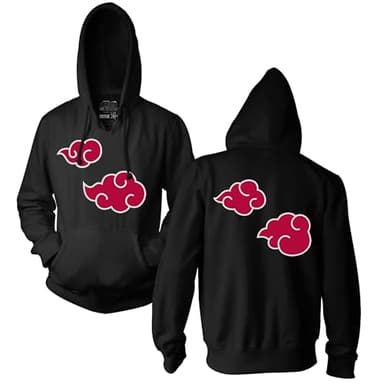 Ripple Junction Naruto Shippuden Adult Unisex Big Akatsuki Clouds Pull Over Fleece Hoodie Anime Red Cloud SM Black