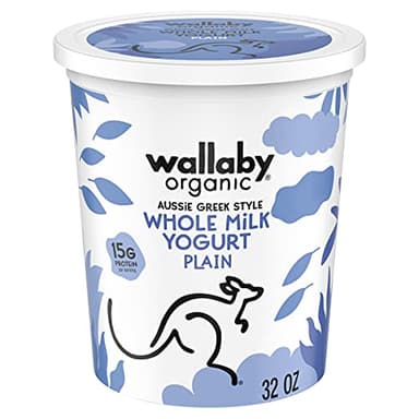 Wallaby Organic Whole Milk Plain Greek Yogurt, High Protein, Smooth and Creamy, Made with USDA Organic Milk and Simple Ingredients, 32 oz Tub