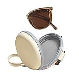 Lopsity Glasses Case Hard Shell Folding Eyeglasses Cases Protective Case For Folding Glasses with Zippe Ultra Light Portable (beige)