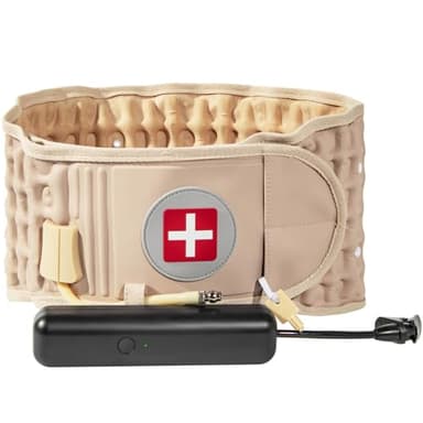6xigouma Decompression Back Belt with Electric Inflatable Pump -Lumbar Support Belt for Lower Back Pain Relief, Air Traction Device Fits Waist Size 29-49 Inches，(Beige)