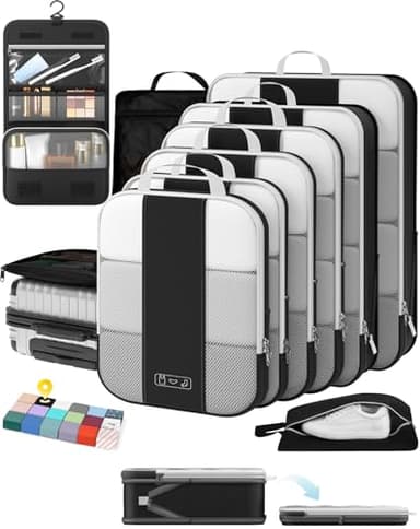 10 Set Compression Packing Cubes for Travel Essentials,Compressible Expandable Packing Cubes for Suitcase,OlarHike Luggage Organizer Bags for Travel,Handy Helper for Organizing Clothes(Black)