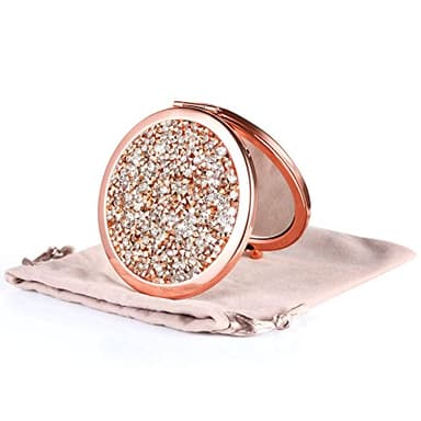 Dynippy Compact Mirror Rose Gold Makeup Mirror Folding Mini Pocket Mirror Portable Hand Mirror Double-Sided 2 x 1x Magnification for Woman Girls (Bling Rose Gold)