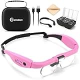 GUOUBUO Magnifying Glass with Light, 1.5X-5.0X Magnifying Glasses, Rechargeable Magnifying Headset with Light, Head Magnifier with Lenses, Carry Case, Magnifying Glasses for Close Work Crafts Jewelry