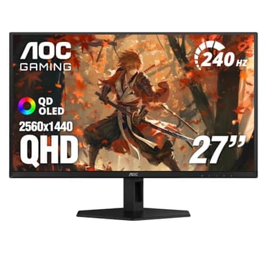 AOC Q27GAZD 27" QD OLED Gaming Monitor, QHD 2560 x 1440, 240Hz 0.03ms, HDMI 2.0 x1, Display Port x1, G-Sync Compatible, Console Gaming Ready, 3-Year Zero-Bright-Dot