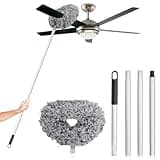 Ceiling Fan Cleaner Duster High Ceiling Extended Fan Blade Cleaner from 13 to 50 Inch Reusable Microfiber Ceiling Fan Duster with Extension Handle for Furniture Bookshelves Wall Door (Gray)