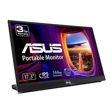 ASUS (MB17AHG ZenScreen 17” 1080P Portable USB Monitor - Full HD, IPS, 144Hz, USB Type-C, FreeSync Premium, Eye Care, L-Shaped Kickstand, Tripod Mountable, HDMI, FSC Certified, 3-Year Warranty,Black