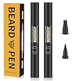 Beard Pencil Filler Kit - 4 Tip Pen and Brush for Men, Facial Hair Enhancer and Mustache Shaper (2 Black Pens)