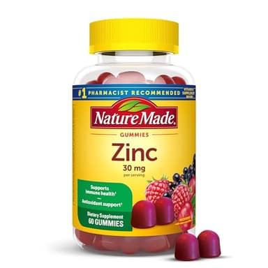 Nature Made Zinc Supplements 30 mg Per Serving, Dietary Supplement for Immune Health and Antioxidant Support, 60 Zinc Gummies, 30 Day Supply