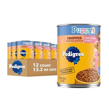 Pedigree Puppy Chopped Ground Dinner Wet Puppy Food with Chicken & Beef, Canned Dog Food, 13.2 oz. Cans, 12 Count